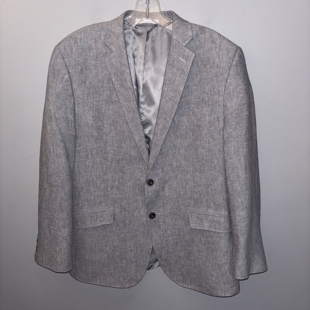 Michael Kors Mens Two Button Grey Blazer Linen Blend Suit Jacket Lightweight 42R